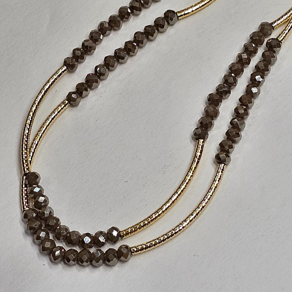 Gray Faceted Crystal Beads & Goldtone Chain Necklace 46"